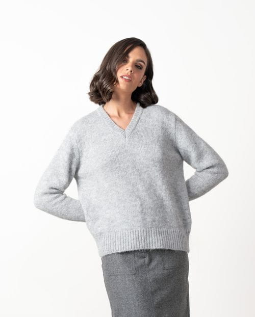 Jersey de pico en lana de alpaca e hilo de lúrex