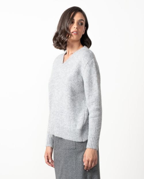 Jersey de pico en lana de alpaca e hilo de lúrex