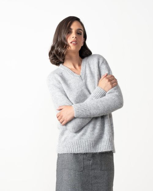 Jersey de pico en lana de alpaca e hilo de lúrex