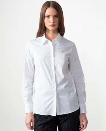 Fitted whit shirt in poplin cotton fabric with elastane
