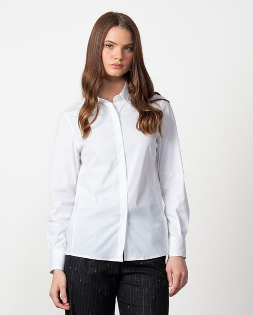 Fitted whit shirt in poplin cotton fabric with elastane