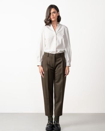 Cropped barrel trousers with pleats made in washable wool-style fabric of polieser-viscose