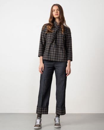 Jeans with turned-up cuffs in contrasted Madras checks