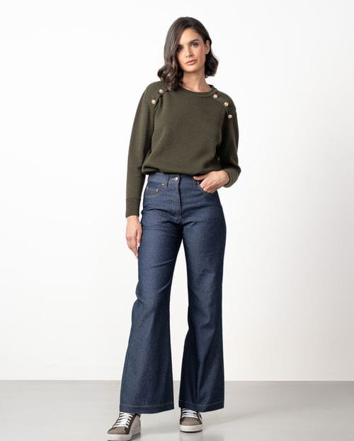 Five-pockets jeans with extra-long semi-flared leg