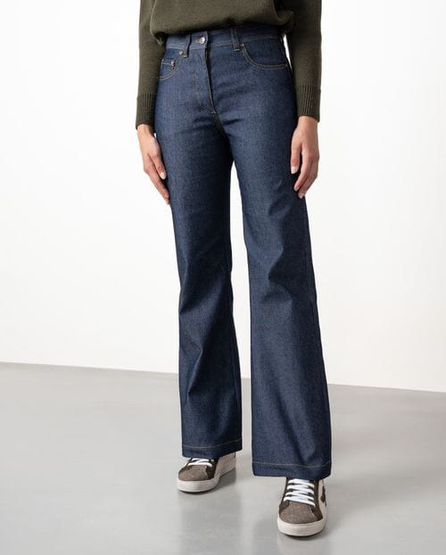 Five-pockets jeans with extra-long semi-flared leg