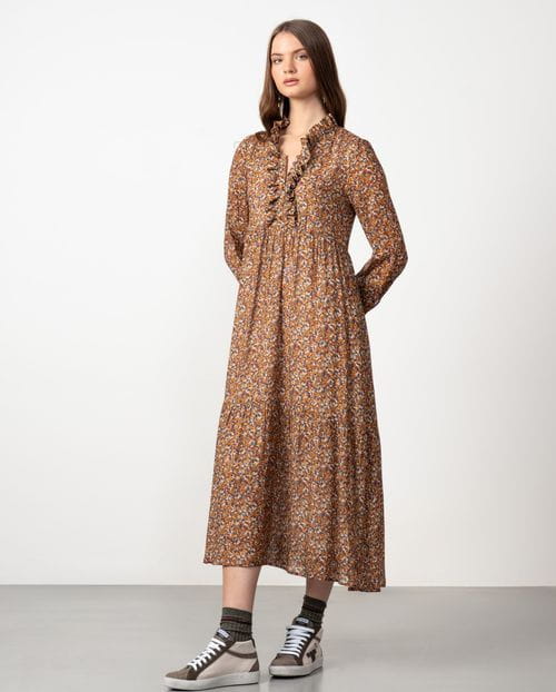 Vestido midi en lana-viscosa con estampado Liberty