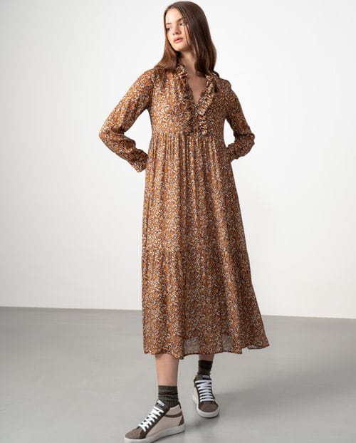 Vestido midi en lana-viscosa con estampado Liberty