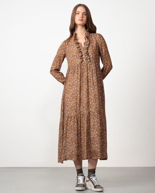 Vestido midi en lana-viscosa con estampado Liberty