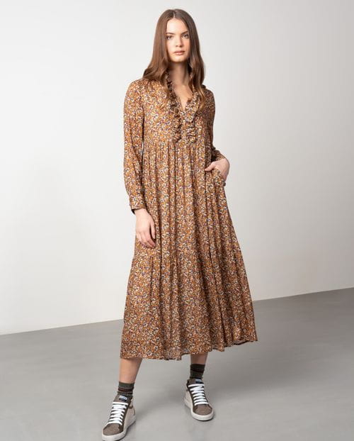 Vestido midi en lana-viscosa con estampado Liberty