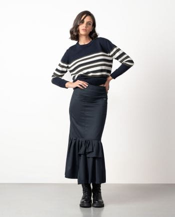 Midi skirt with a fitted silhouette with ruffles made from washable cool wool-like fabric