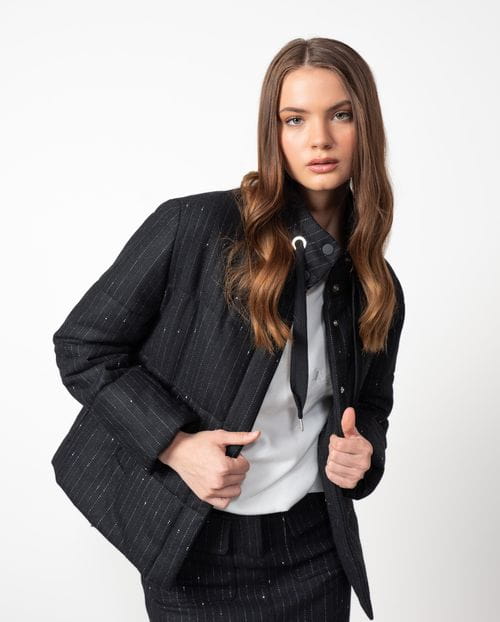 Cazadora acolchada de lana con raya diplomática