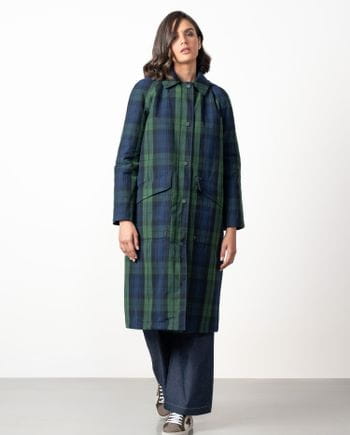 Parka acolchada en algodón encerado de cuadros