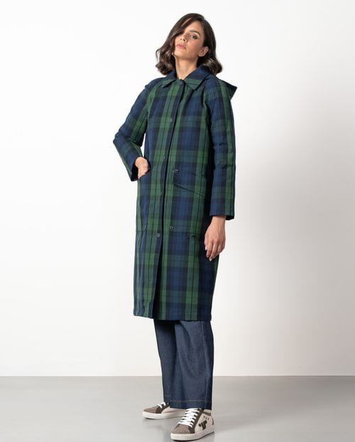 <p>Parka acolchada en algodón encerado de cuadros</p>