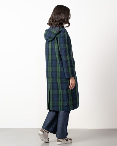 <p>Parka acolchada en algodón encerado de cuadros</p>