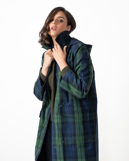 <p>Parka acolchada en algodón encerado de cuadros</p>