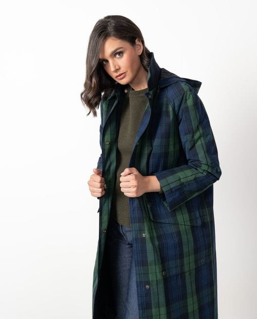 <p>Parka acolchada en algodón encerado de cuadros</p>