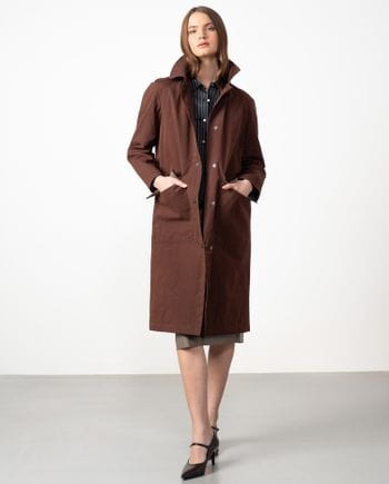 Quilted long parka made from velvet touch water-repellent cotton fabric