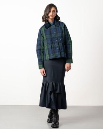 Quilted cropped parka made from checked waxed water-repellent fabric