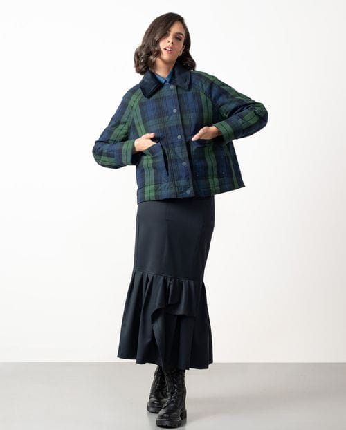 Parka corta acolchada de cuadros en tejido encerado repelente al agua