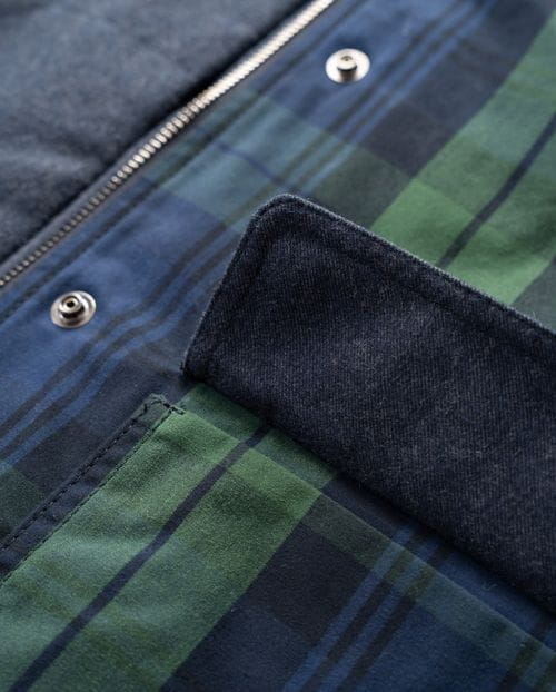 Quilted cropped parka made from checked waxed water-repellent fabric