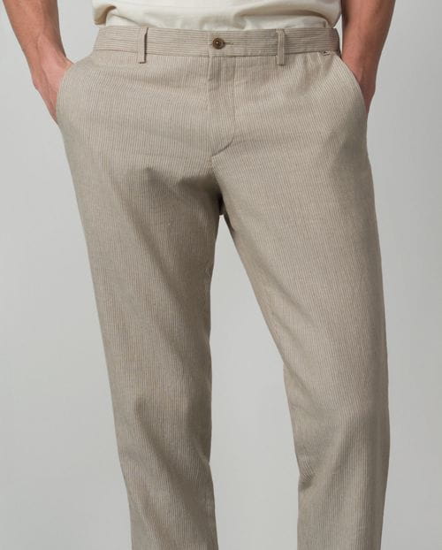 Sport trouser with cord and elastic waistband made of linen-cotton pinstripe fabric