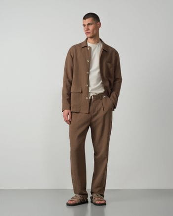 Pantalón de una pinza con cordón y goma en la cintura de lino-tencel