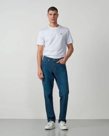 Tejano elástico fino azul regular fit