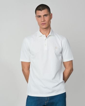 Short sleeved polo shirt with shirt collar in mercerised plain circular point