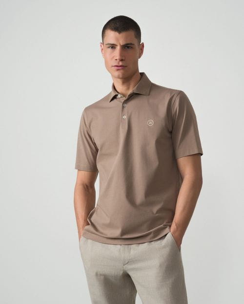 Polo de manga corta con cuello camisero en punto liso mercerizado