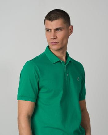 Short sleeved polo shirt with structure collar in mercerised cotton jersey