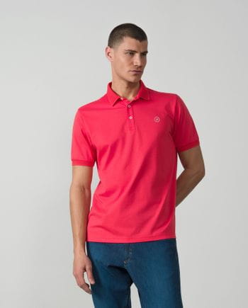 Short sleeved polo shirt with structure collar in mercerised cotton jersey