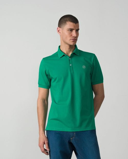 Short sleeved polo shirt with structure collar in mercerised cotton jersey
