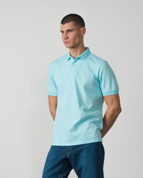 Short sleeved polo shirt with structure collar in mercerised cotton jersey