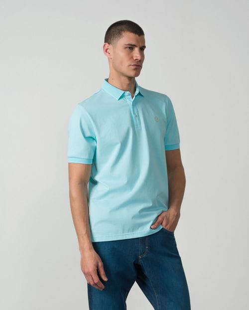 Short sleeved polo shirt with structure collar in mercerised cotton jersey