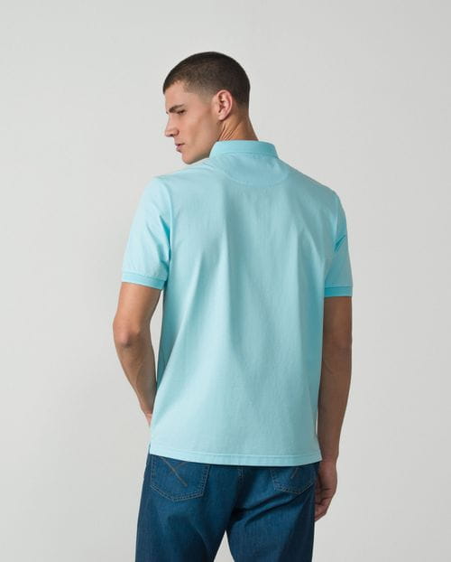 Short sleeved polo shirt with structure collar in mercerised cotton jersey