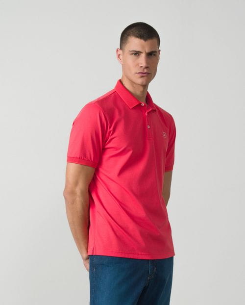 Short sleeved polo shirt with structure collar in mercerised cotton jersey