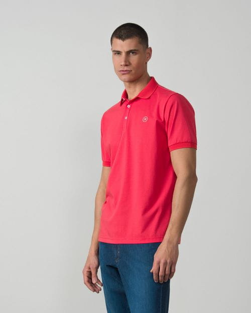 Short sleeved polo shirt with structure collar in mercerised cotton jersey