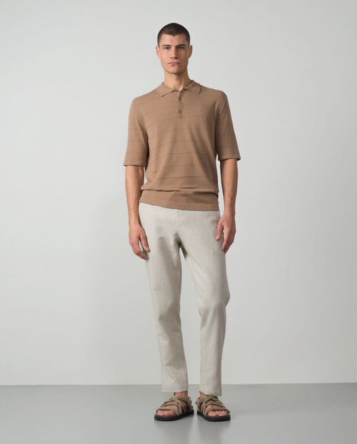 Polo de punto tricot de fantasía con cuello camisero y cierre de botones