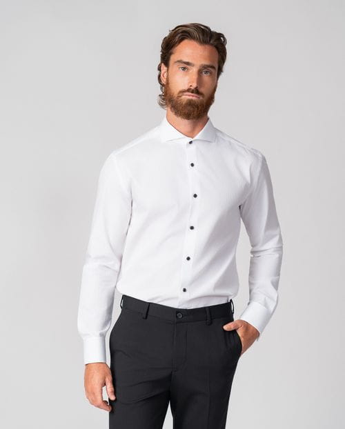 Camisa de vestir slim fit en microestructura cuadrillé de algodón