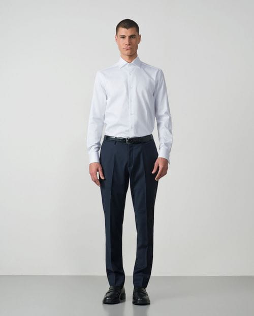 Camisa de vestir regular fit puño doble en microesturctura de algodón