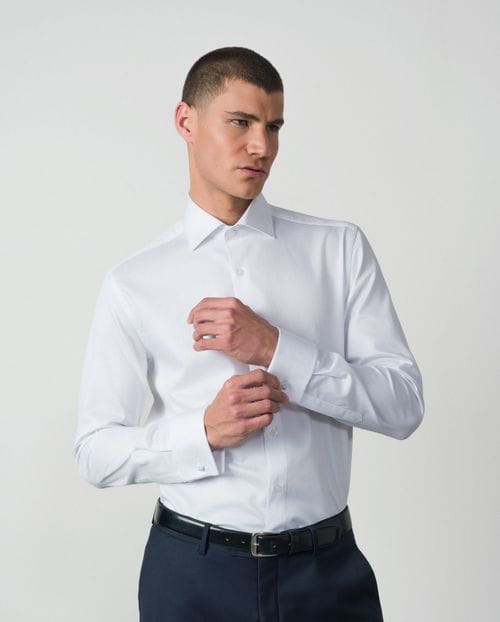 Formal regular shirt with double cuff, in micropattern cotton