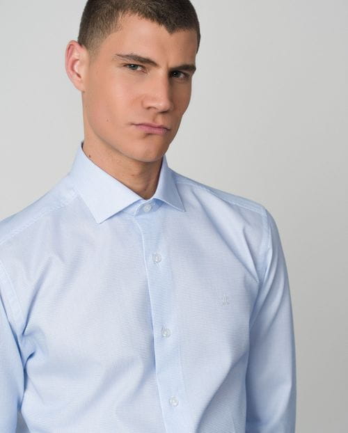 Formal slim shirt of cotton microsquare