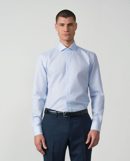 Formal slim shirt of cotton microsquare