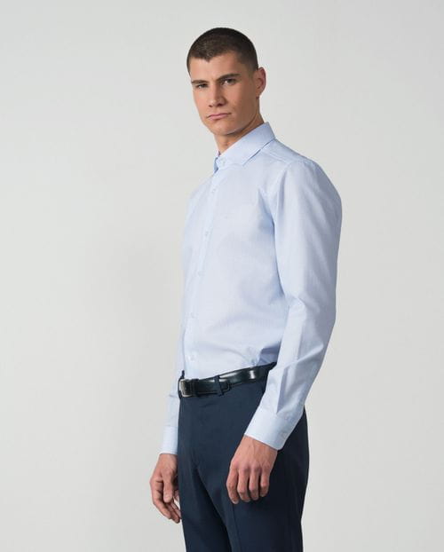 Formal slim shirt of cotton microsquare