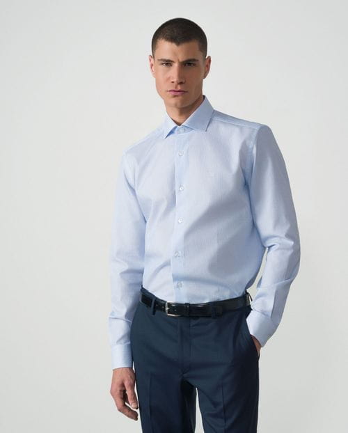 Formal slim shirt of cotton microsquare