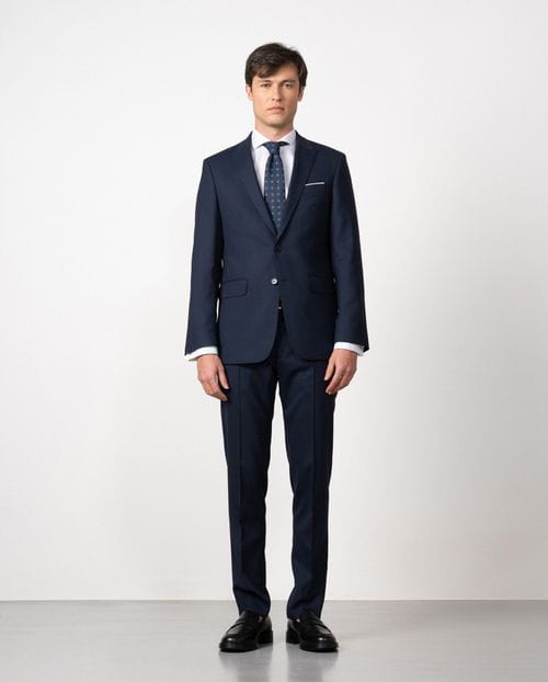 Traje slim fit en microestructura bicolor de lana mezcla