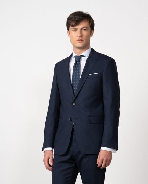 Traje slim fit en microestructura bicolor de lana mezcla