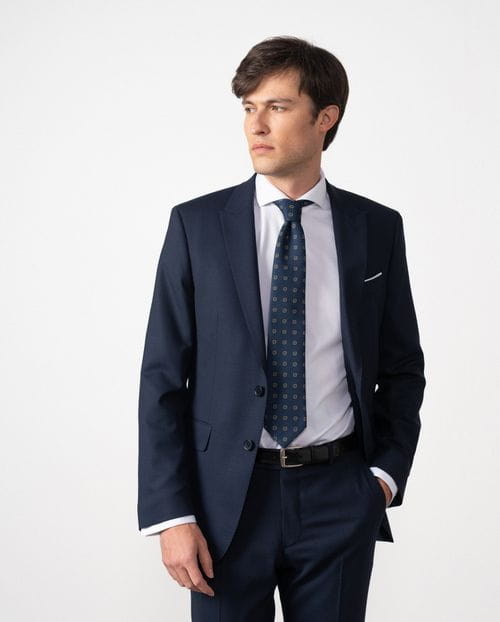 Traje slim fit en microestructura bicolor de lana mezcla