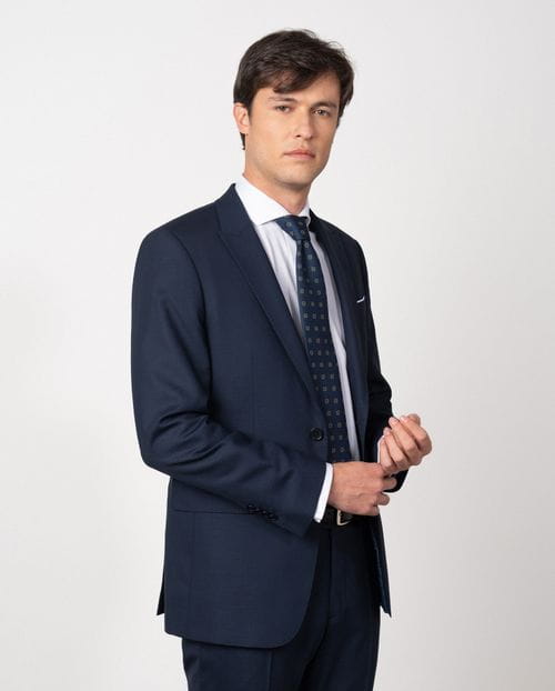 Traje slim fit en microestructura bicolor de lana mezcla