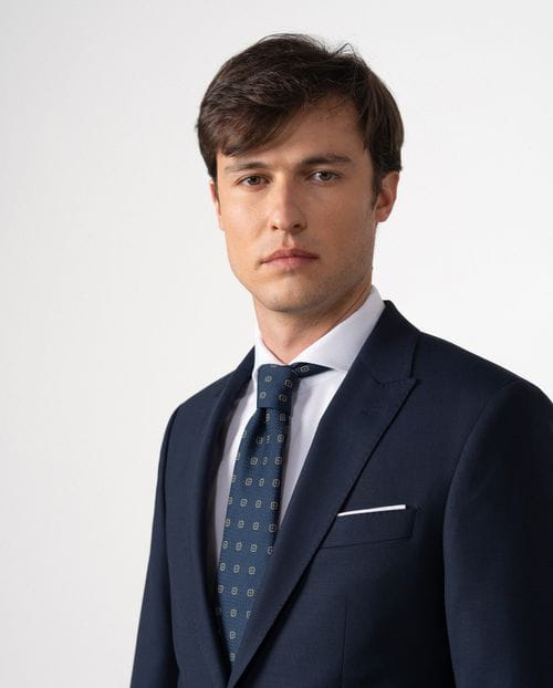 Traje slim fit en microestructura bicolor de lana mezcla